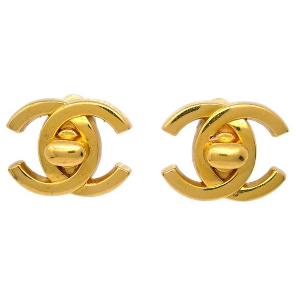 Chanel CC Turnlock Earrings Clip-On Gold Large - Picture 1 of 4